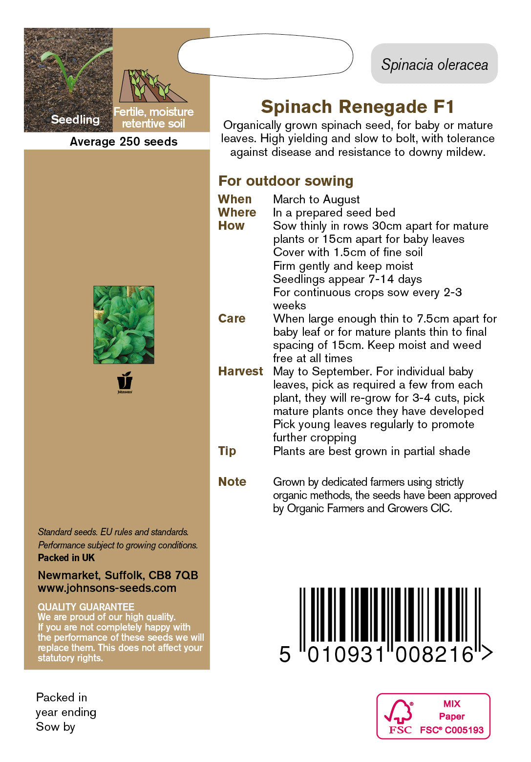 Organic SPINACH Renegade F1