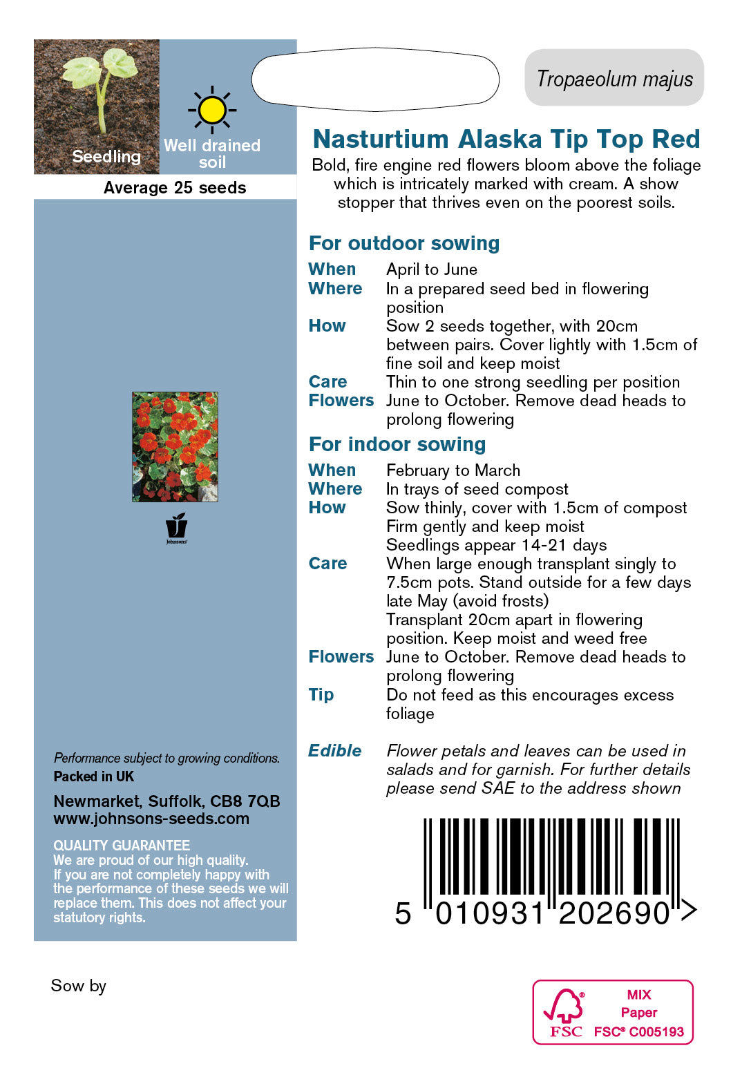 NASTURTIUM Alaska Tip Top Red