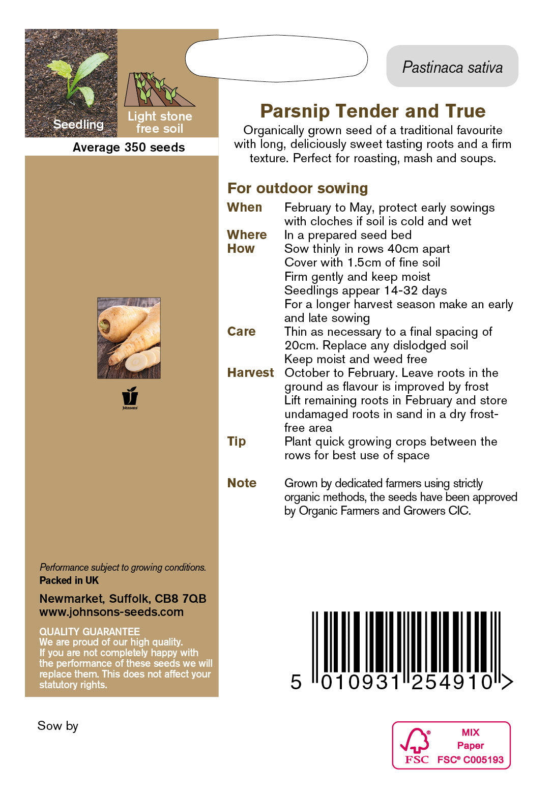 Organic PARSNIP Tender & True