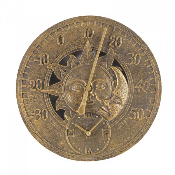 Sun & Moon Wall Clock & Therm 12in