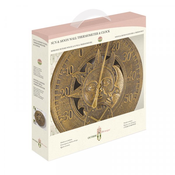 Sun & Moon Wall Clock & Therm 12in