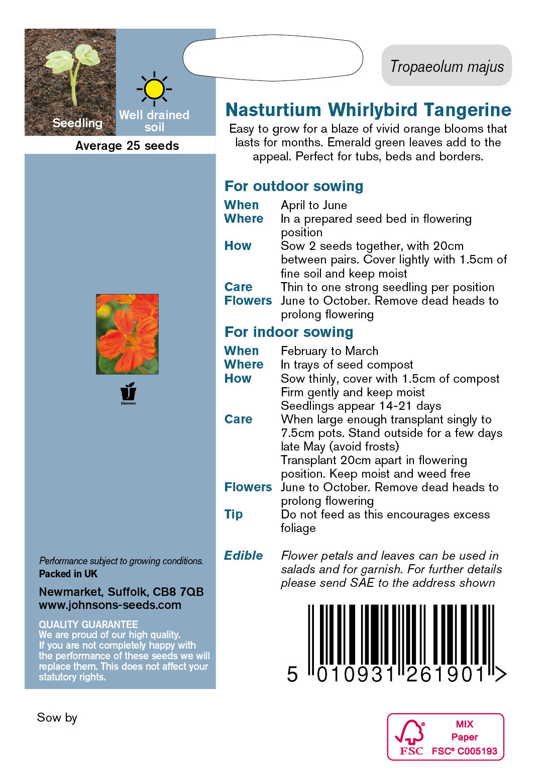 NASTURTIUM Whirlybird Tangerine