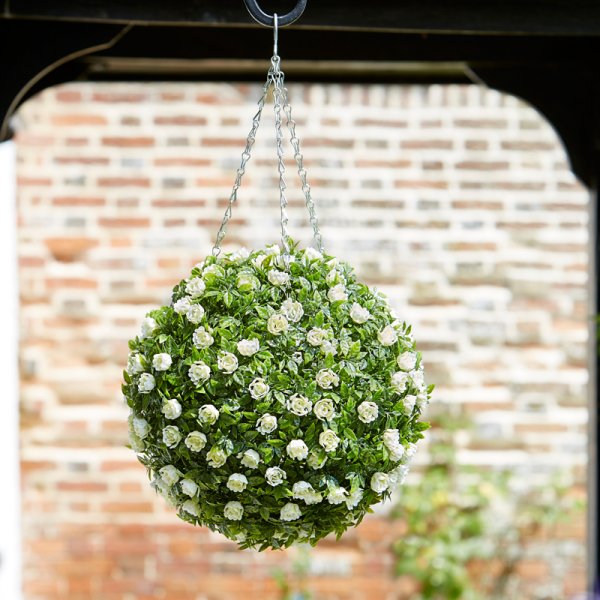 Topiary White Rose Ball 30Cm
