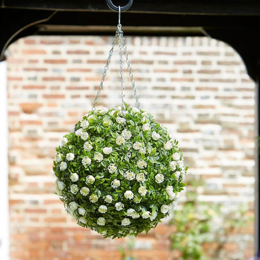 Topiary White Rose Ball 30Cm