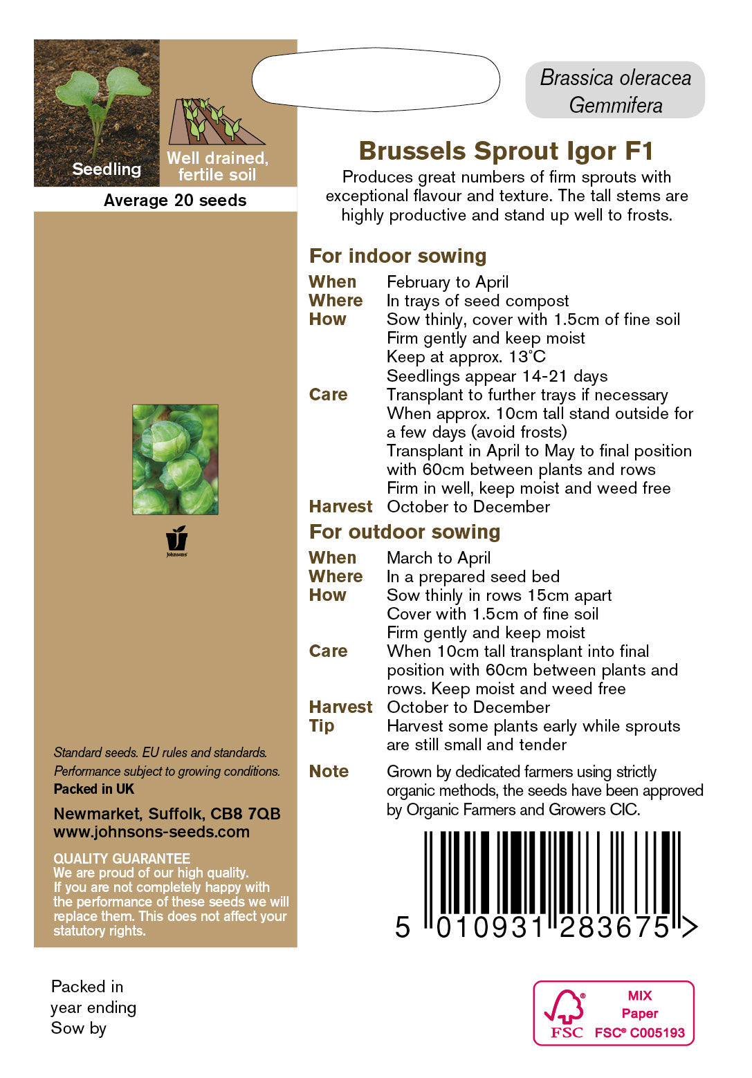 Organic BRUSSELS SPROUT Igor F1