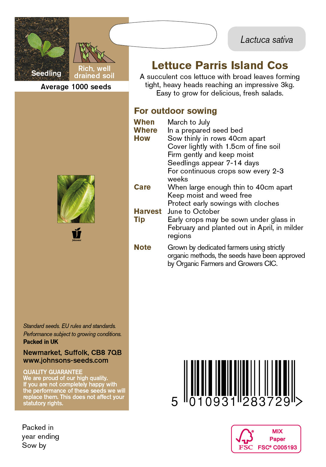 Organic LETTUCE Parris Island Cos