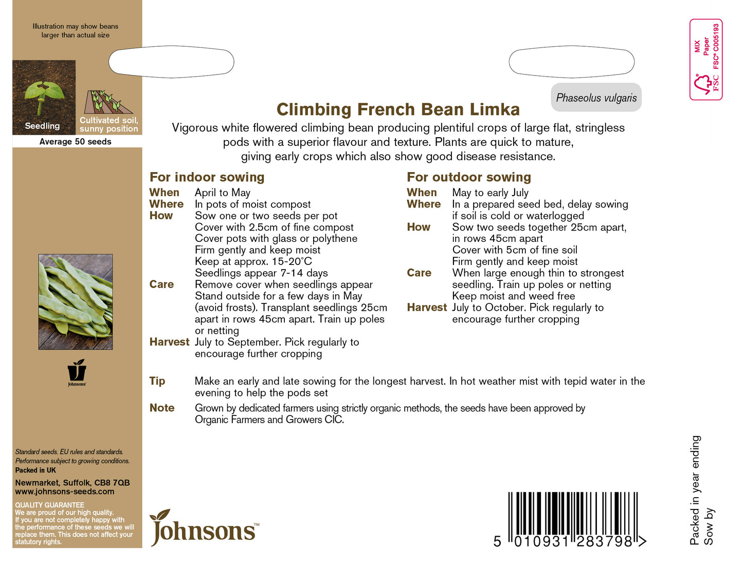 Organic CLIMBING FRENCH BEAN Limka