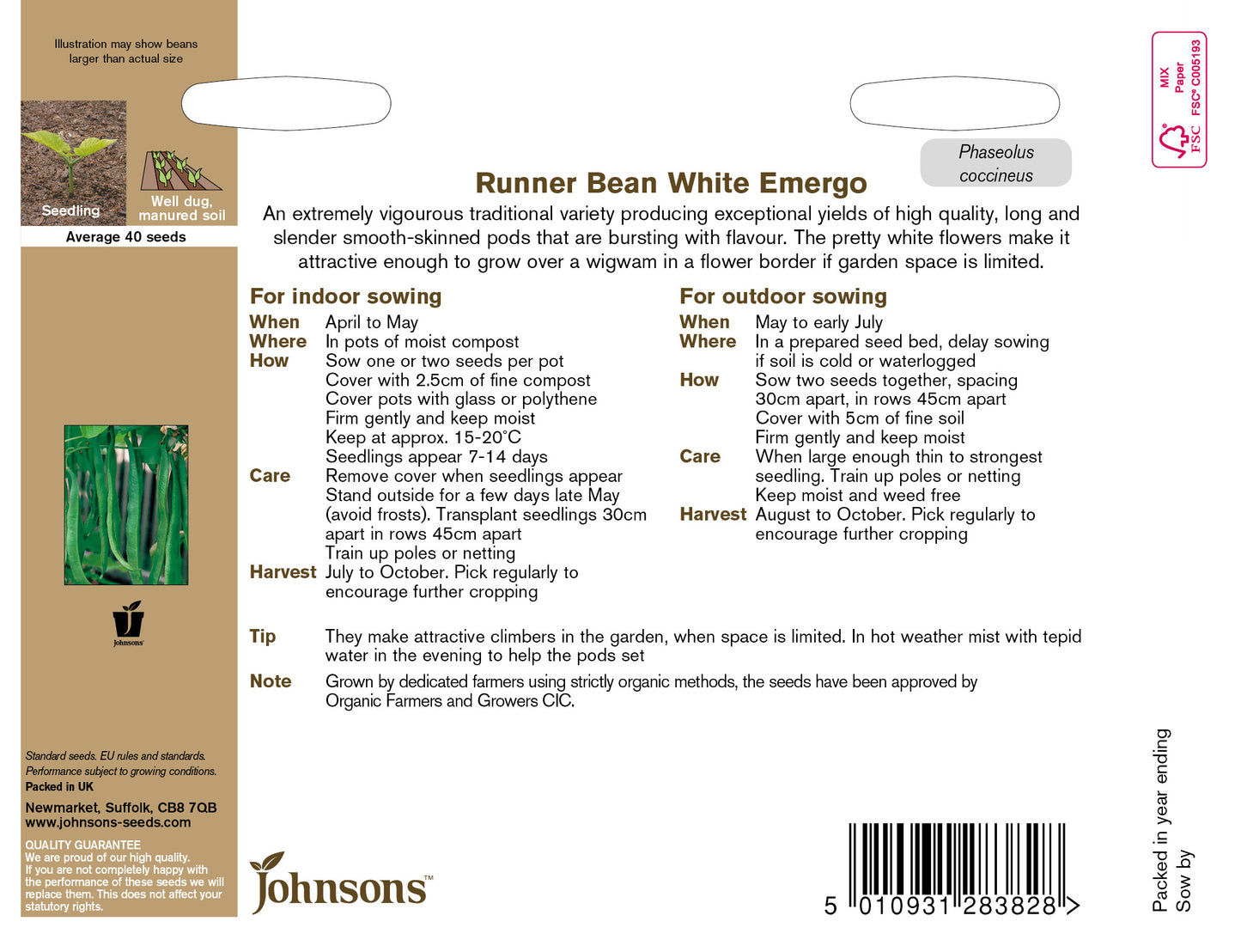 Organic RUNNER BEAN White Emergo