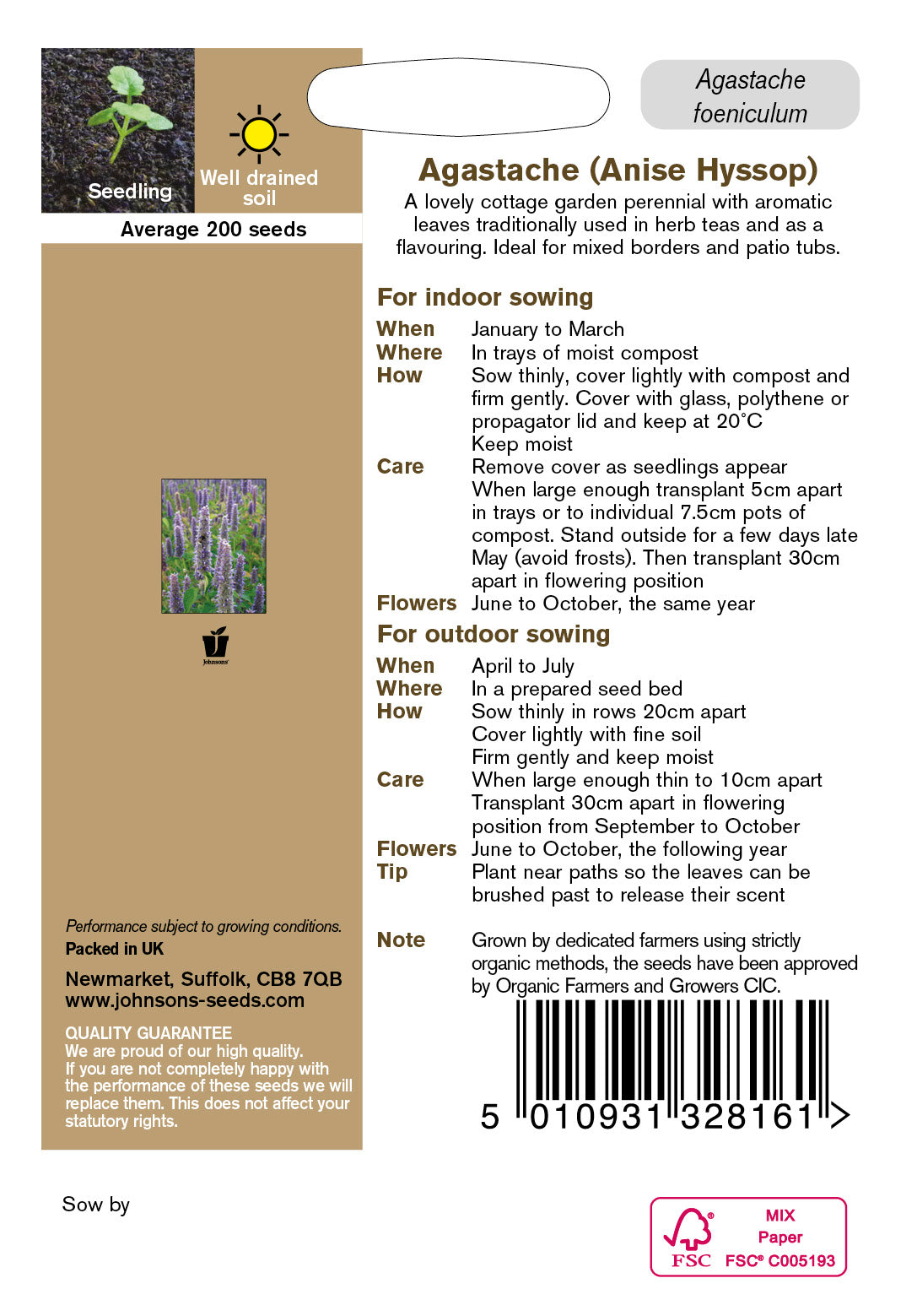 Organic AGASTACHE (Anise Hyssop)