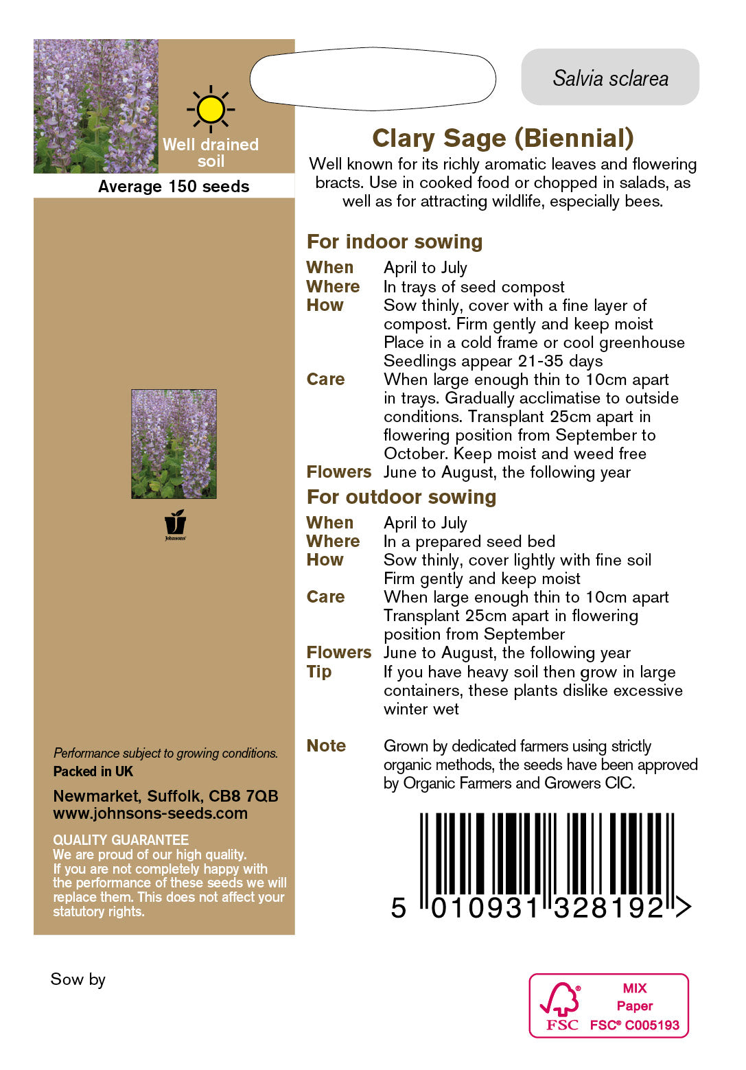 Organic CLARY SAGE (Biennial)