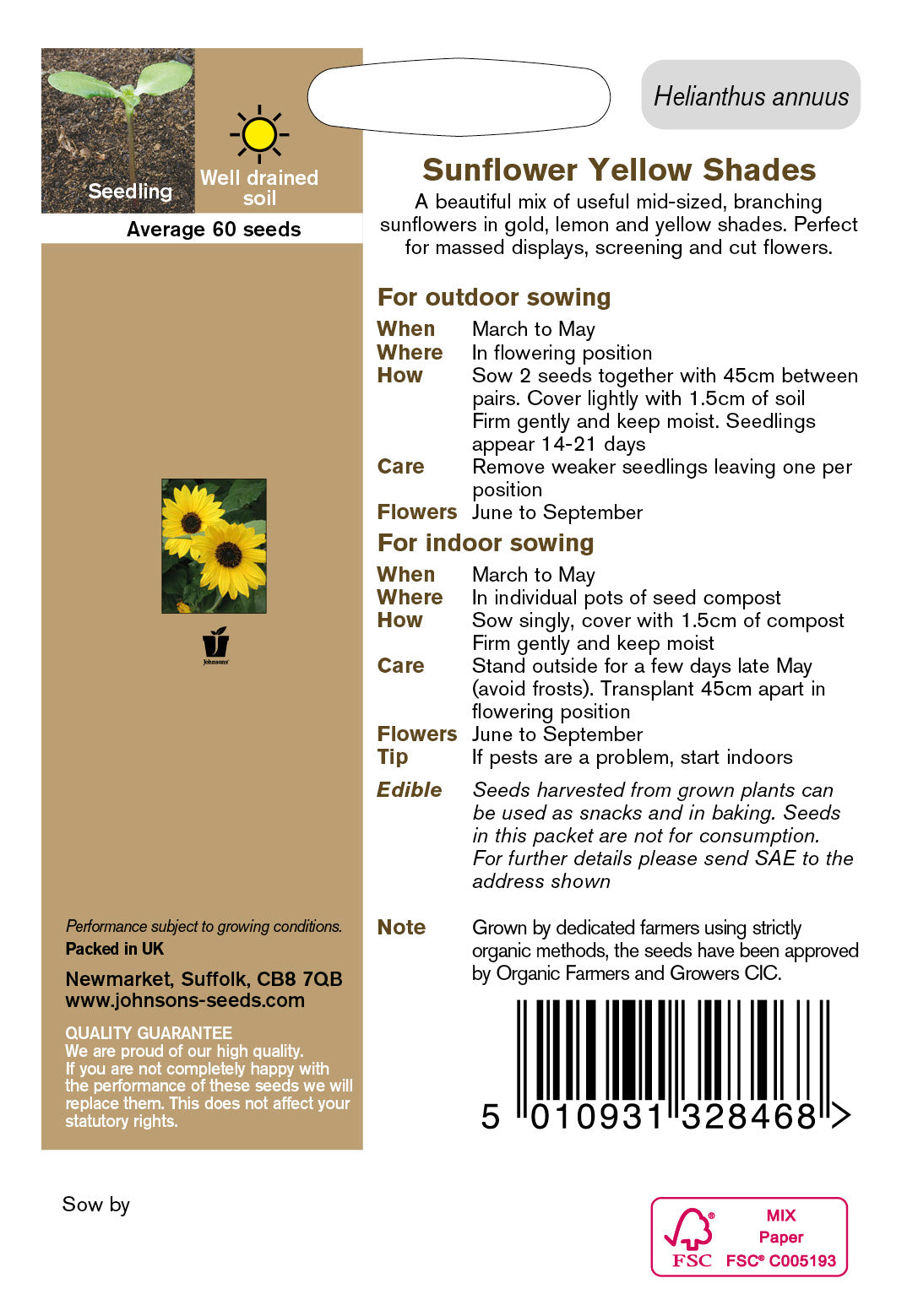 Organic SUNFLOWER Yellow Shades
