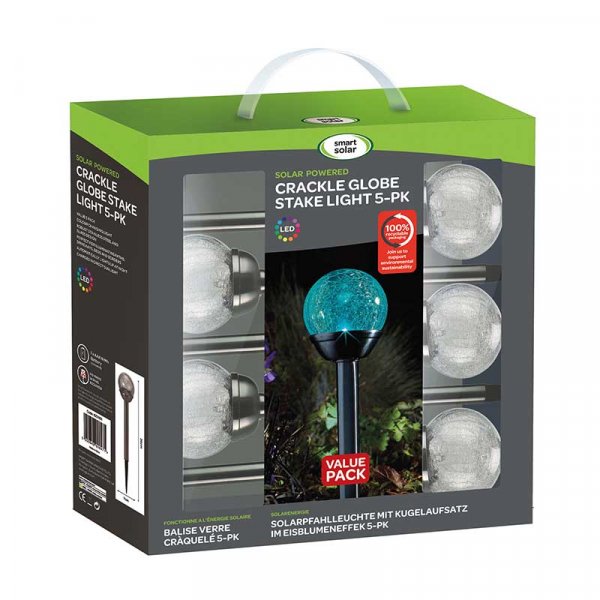 Crackle Globe Stake Light 5Pk