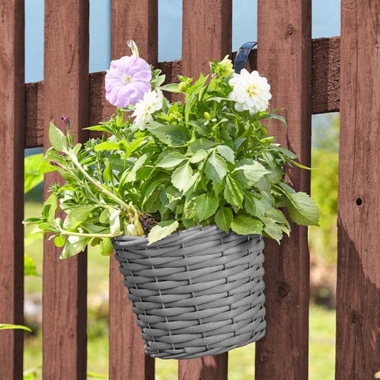 8In Faux Rattan Hanging Pot Slate