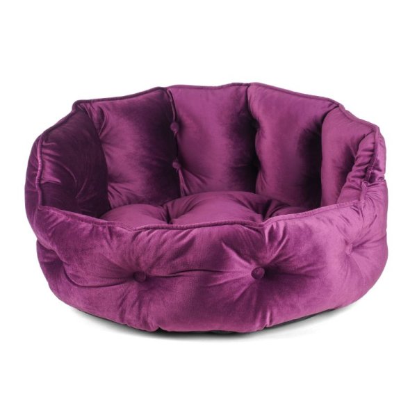 Button-Tufted Round Bed Mulberry S