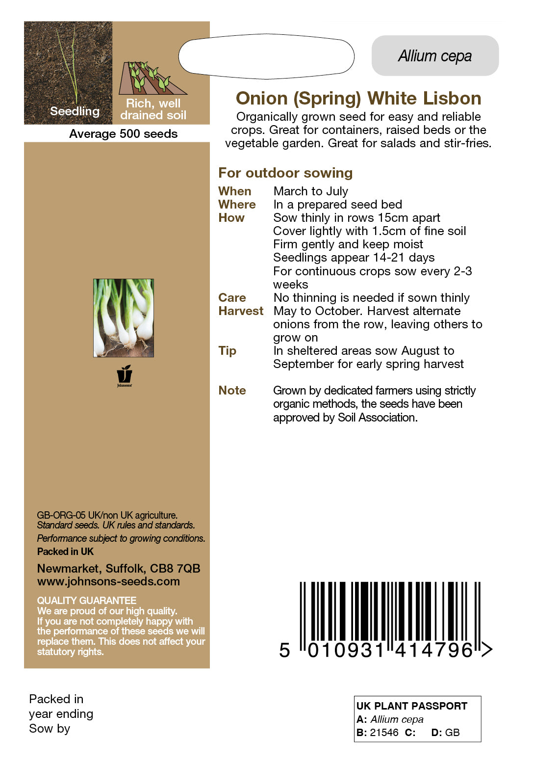 Organic ONION (Spring) White Lisbon