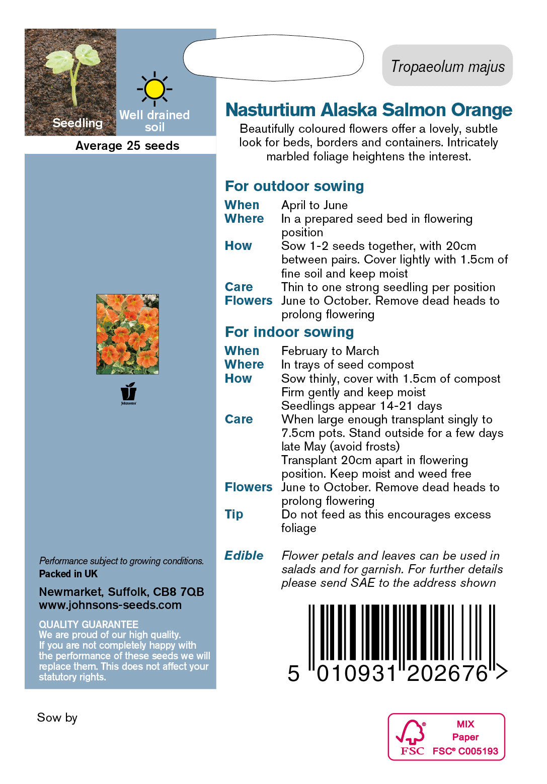 NASTURTIUM Alaska Salmon Orange