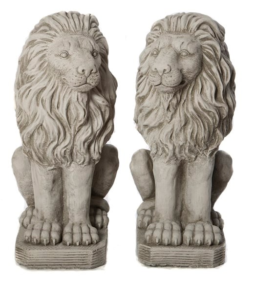 Pair Sitting Lions - Stone