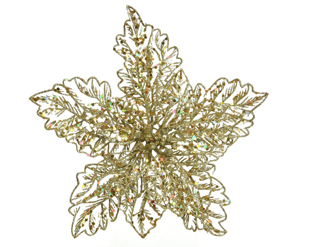 Poinsettia Clip Glitter Gold 23.5Cm