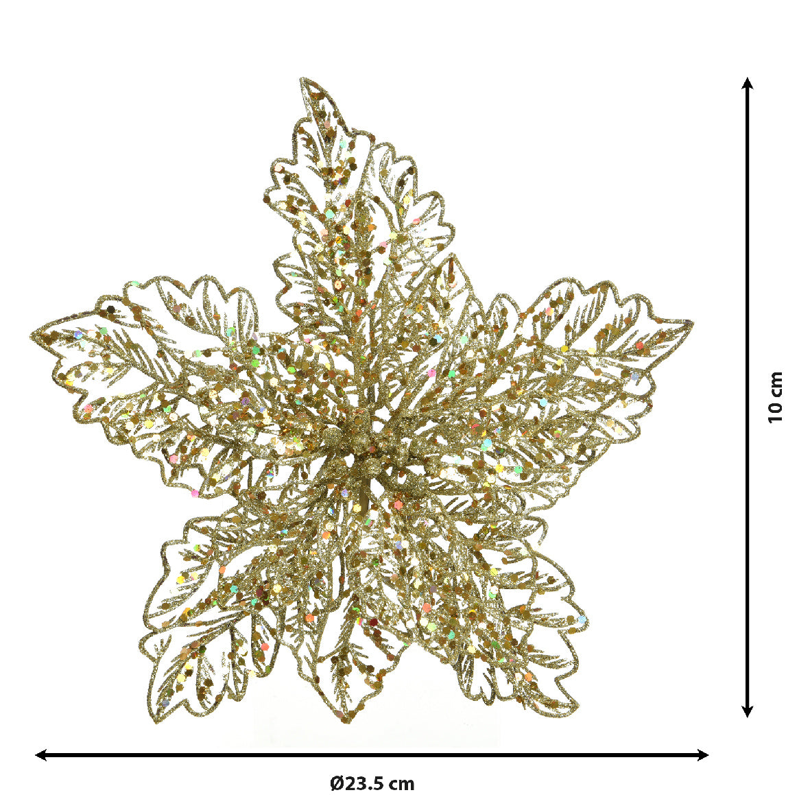 Poinsettia Clip Glitter Gold 23.5Cm