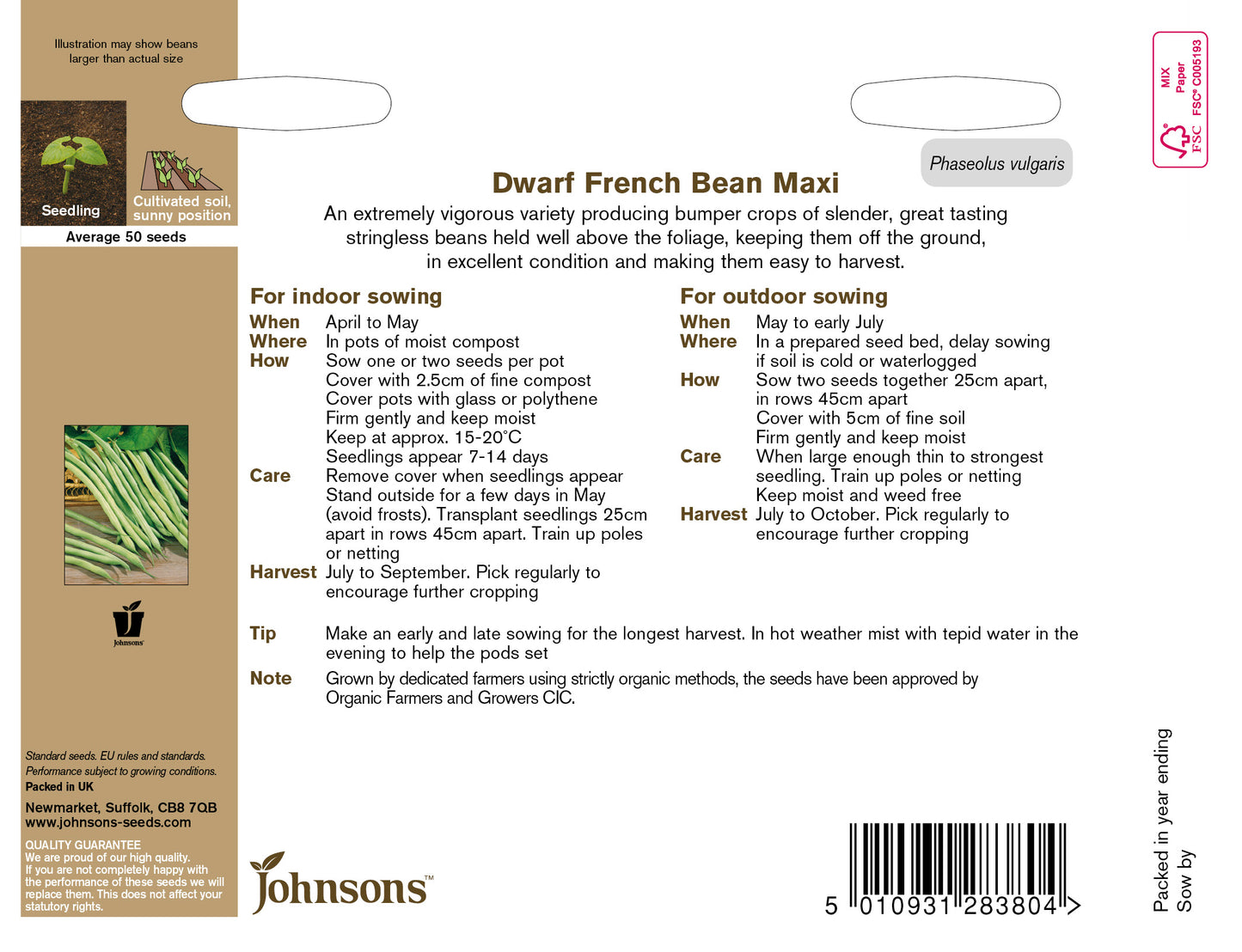 Organic Dwarf French Bean Maxi Azure Garden Centre