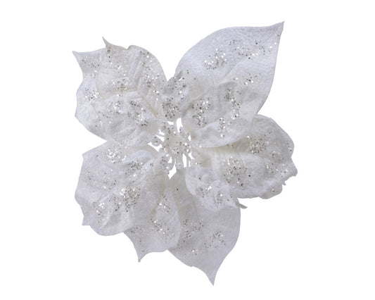 Poinsettia Clip Glitter White 26Cm