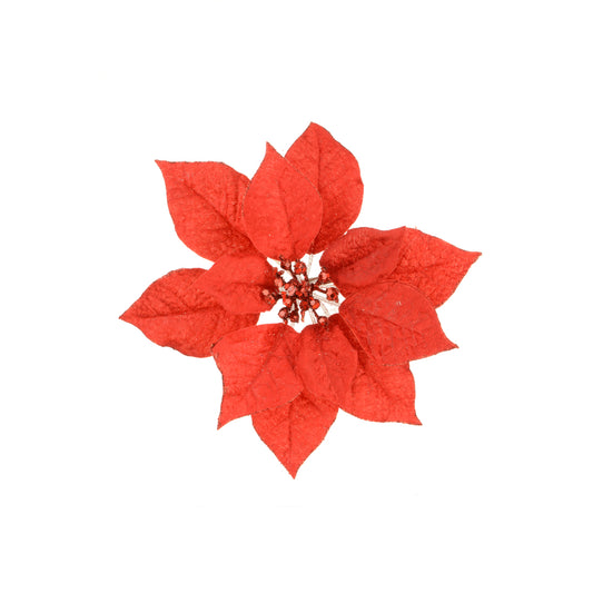 Poinsettia With Clip Red 22Cm