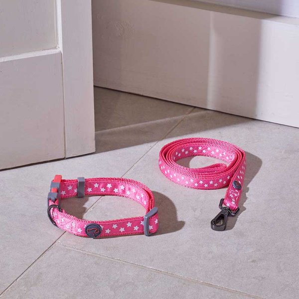 Starry Pink Walkabout Dog Collar L
