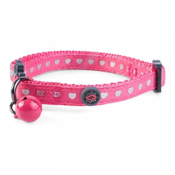 Pink Shiny Heart Adjustable Cat Collar