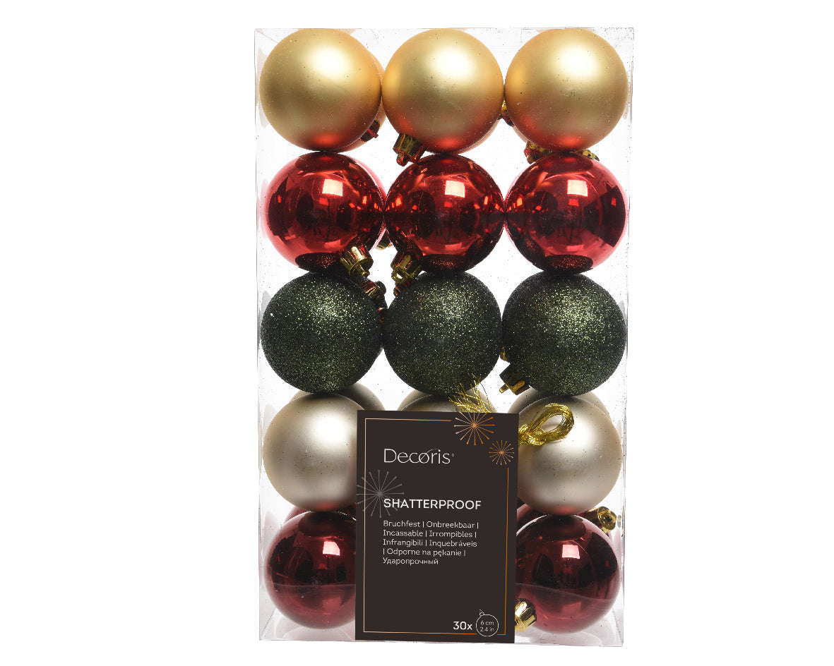 Bauble Traditional Mix 6Cm 30Pk