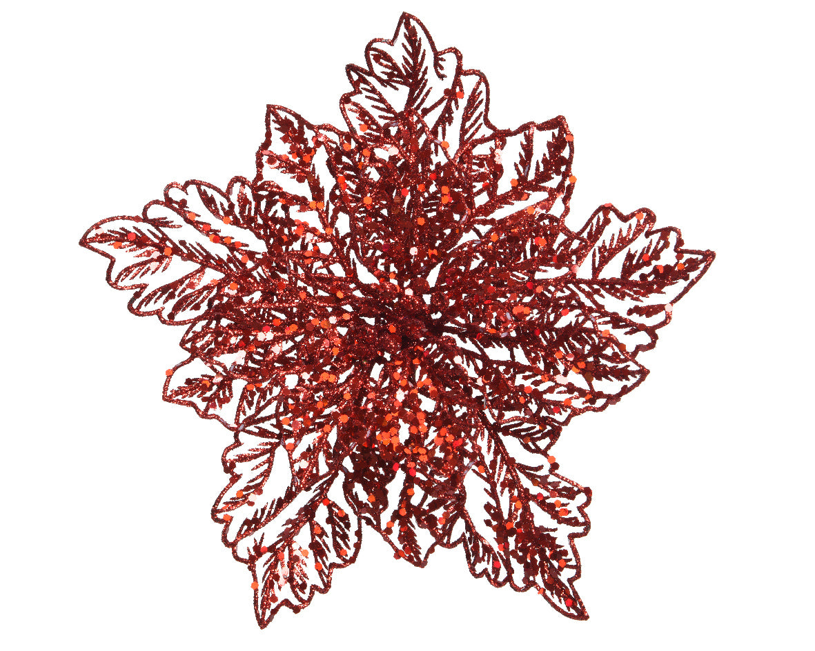 Poinsettia Clip Glitter Red 23.5Cm