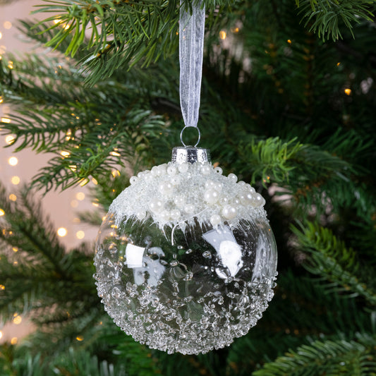 Glass Baubles Icy Pearls Clear 8Cm