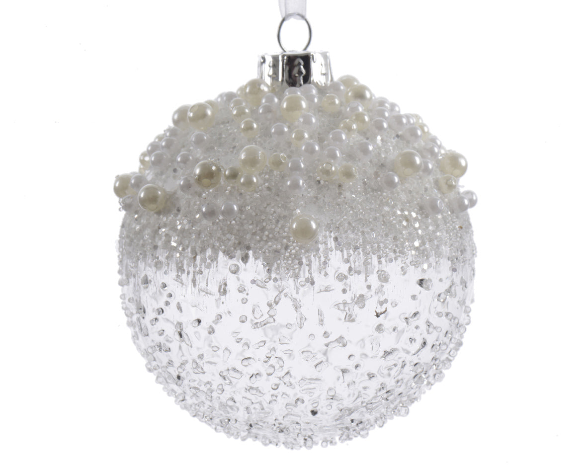 Glass Baubles Icy Pearls Clear 8Cm