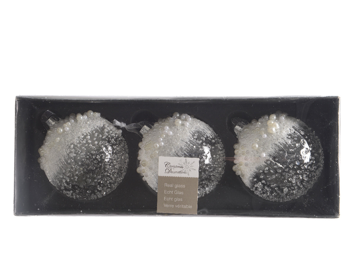 Glass Baubles Icy Pearls Clear 8Cm