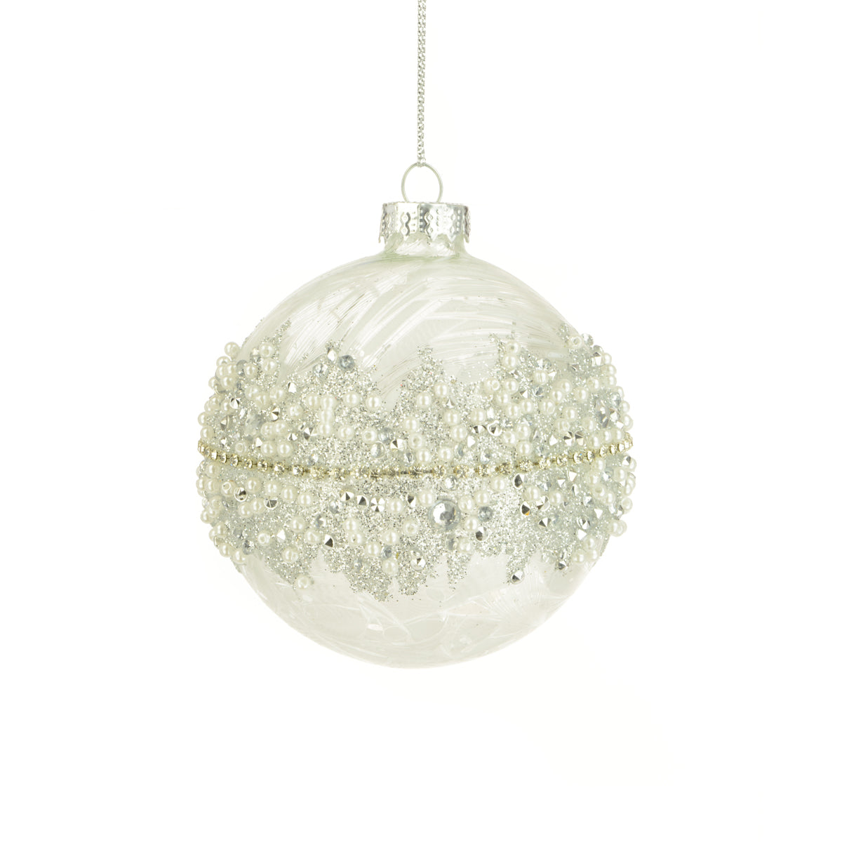 Glass Helen Bauble Silver 8Cm