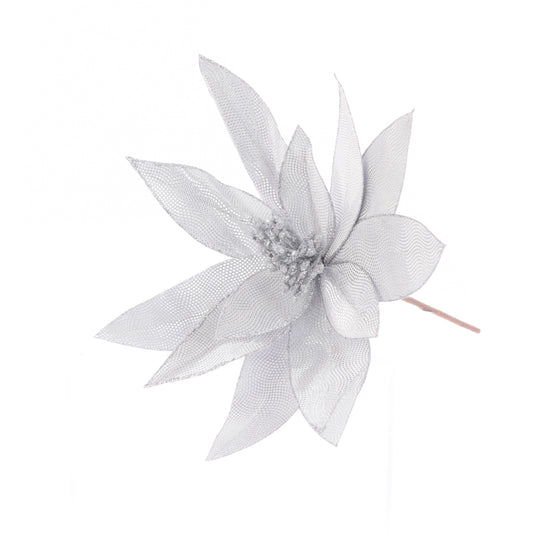 Poinsettia Stem Silver 30Cm