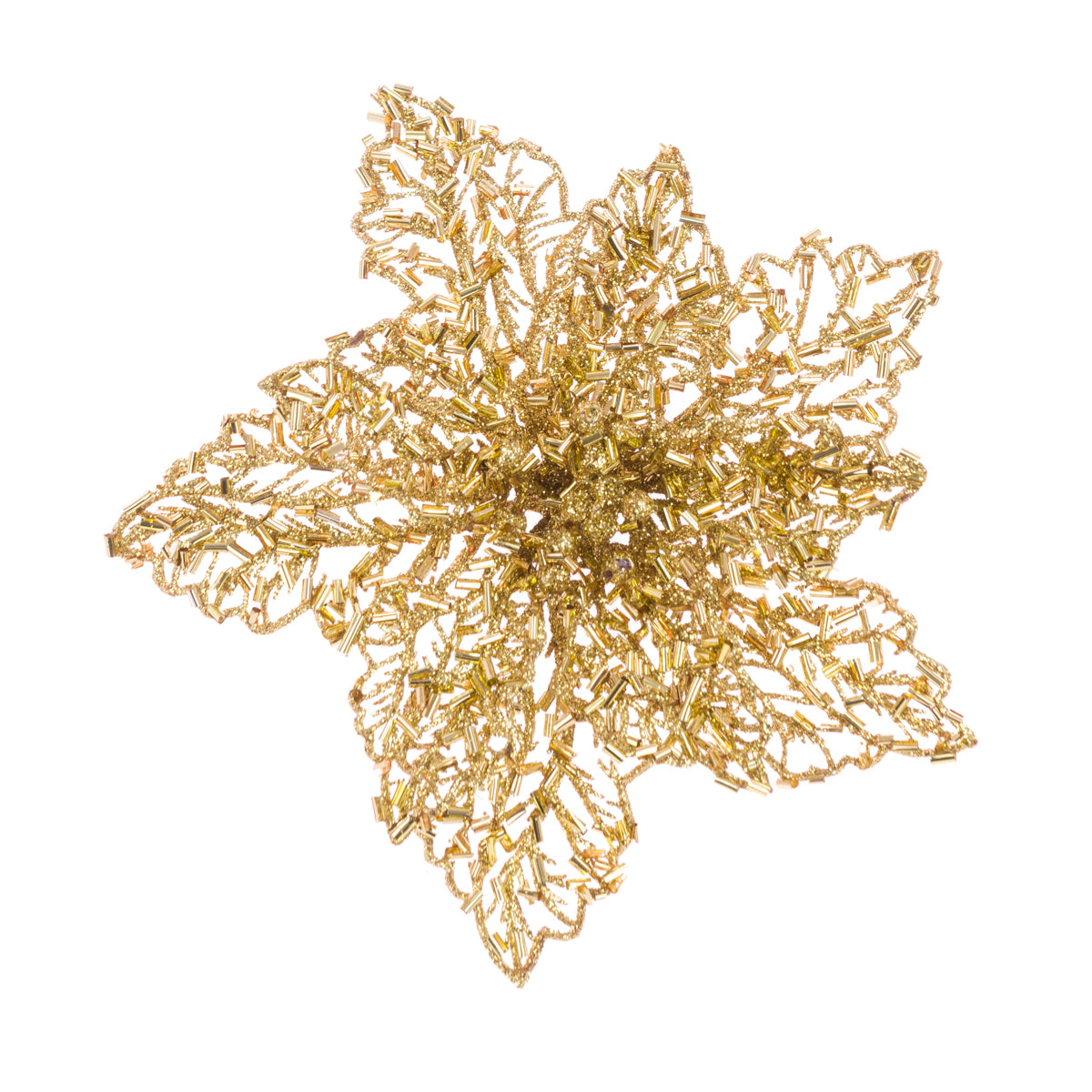 Beaded Poinsettia Clip Gold 15Cm