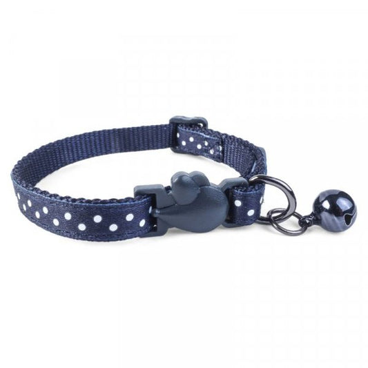 Navy Polka Adjustable Cat Collar