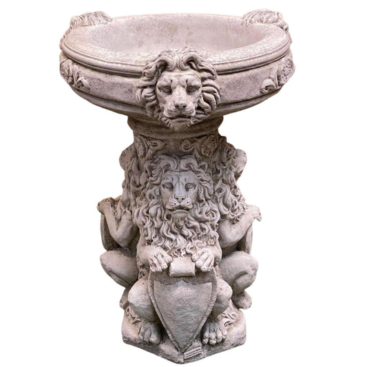 3 Lion Bird Bath - Stone