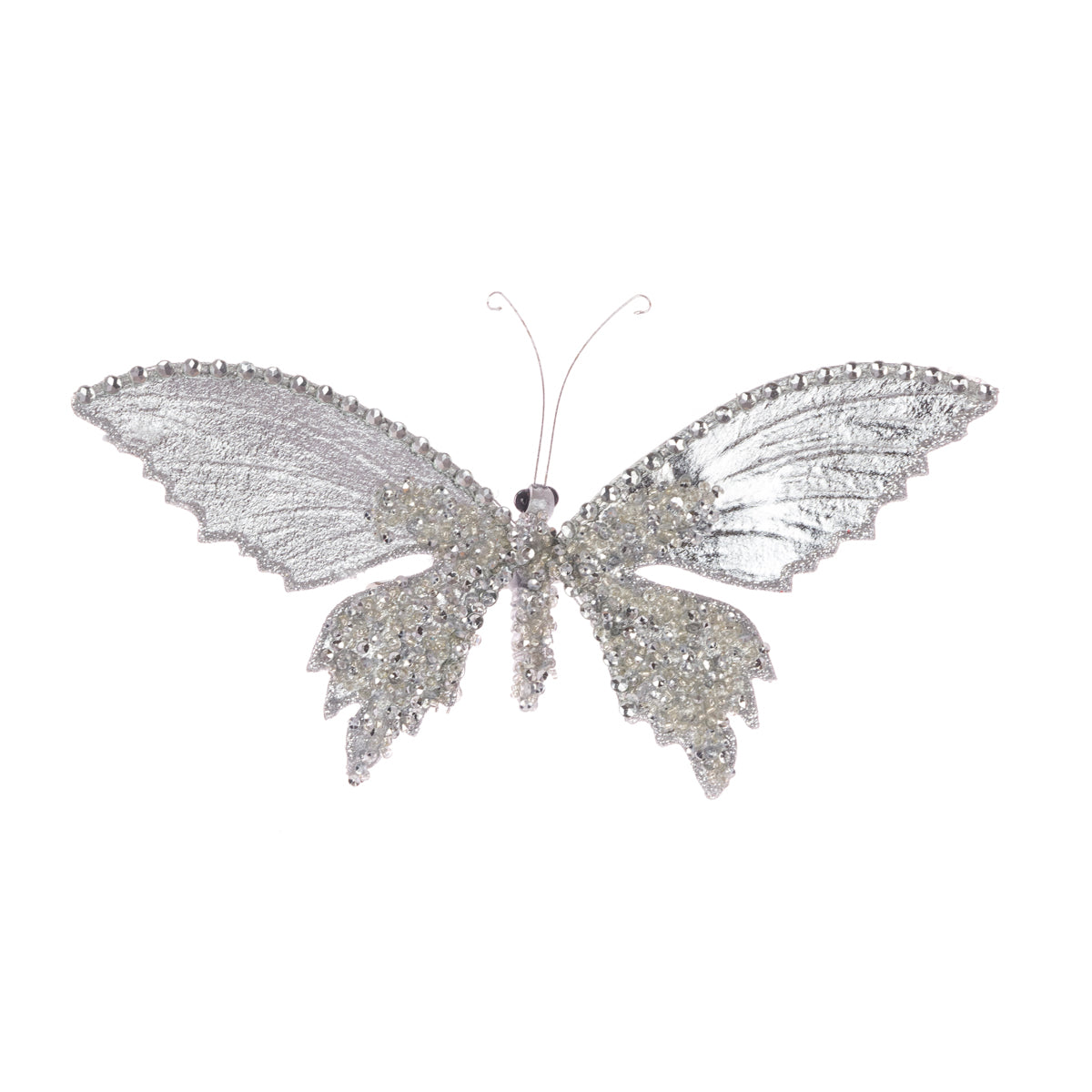 Beaded Butterfly Clip Silver 10Cm