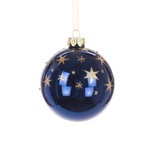 Glass Sylvia Bauble Blue Gold 8Cm