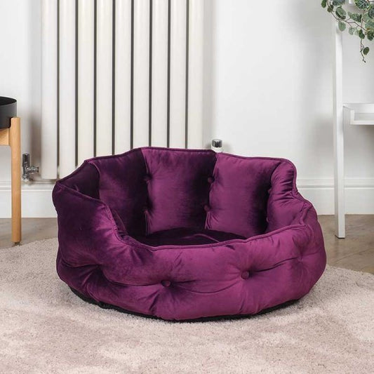 Button-Tufted Round Bed Mulberry L