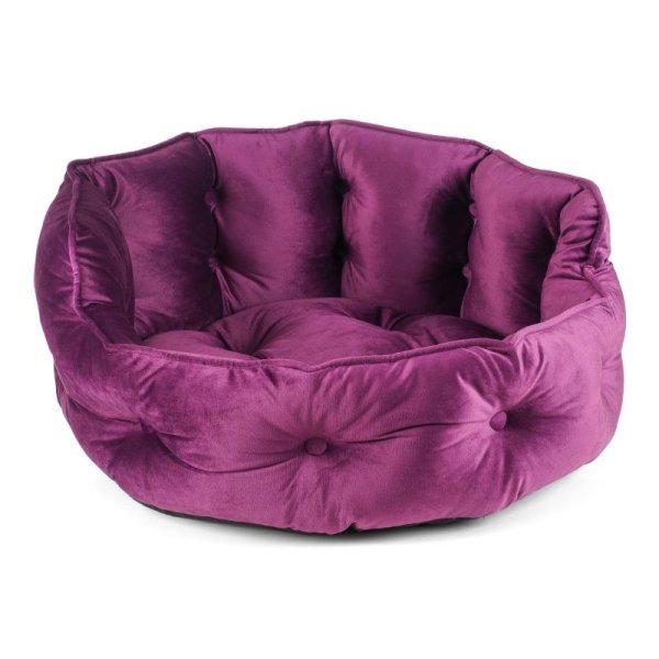 Button-Tufted Round Bed Mulberry L
