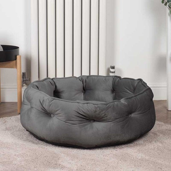 Button Tufted Donut Bed Slate