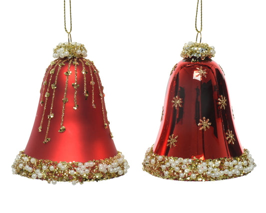 Glass Bells Christmas Red 8Cm 2Mix