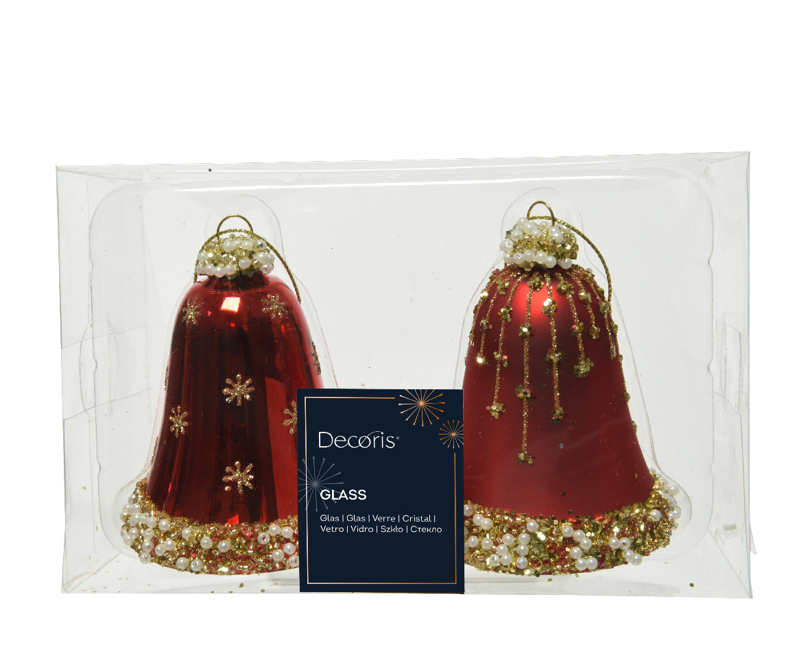 Glass Bells Christmas Red 8Cm 2Mix