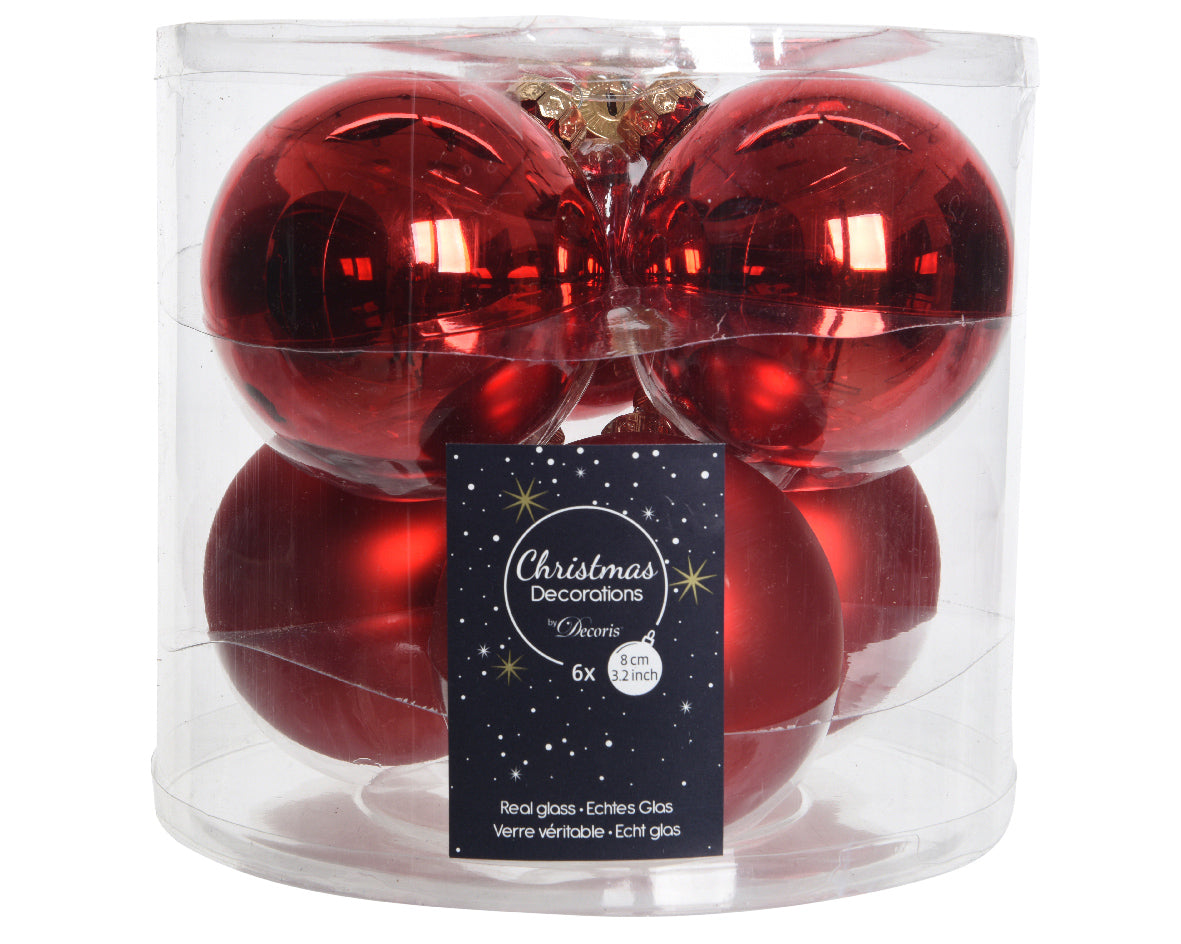 Shiny Matt Christmas Red 8Cm 6Pk