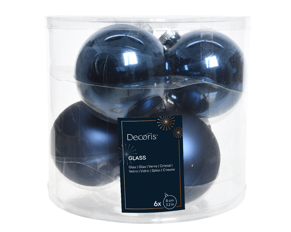 Baubles Shiny Matt Night Blue 8Cm 6Pk