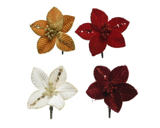 Poinsettis Clip Spangles 10Cm 4Mix