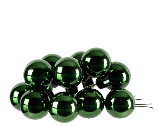 Bauble on wire Shiny Pine Green 2Cm