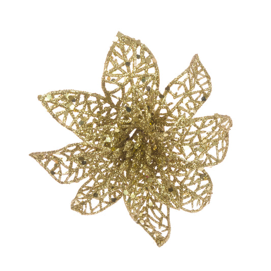 Poinsettia Clip Glitter Gold 15Cm